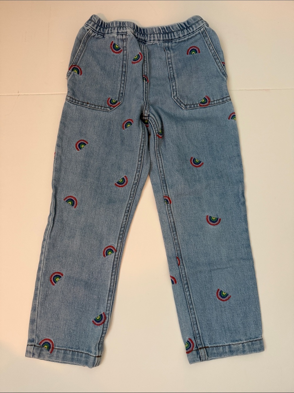 Mini Boden Light Blue Denim Jeans with Rainbow Embroidery